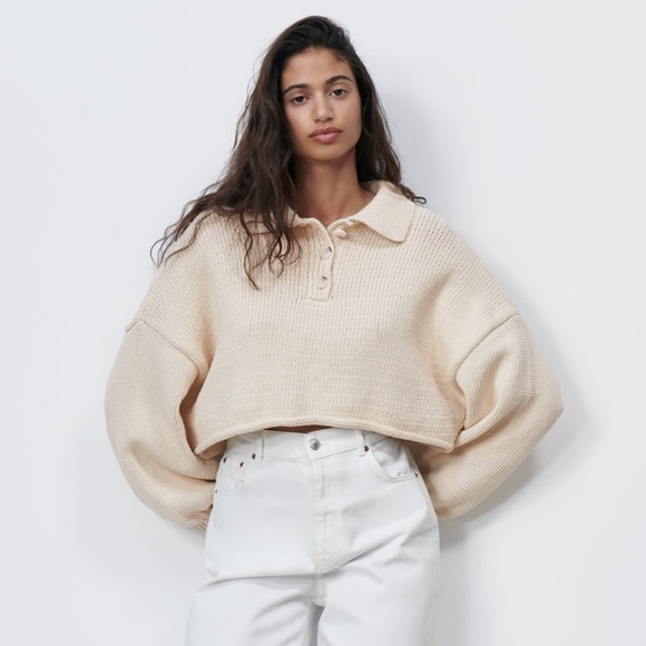 Zara Sweaters | Zara Cropped Knit Polo Collar Sweater | Poshmark